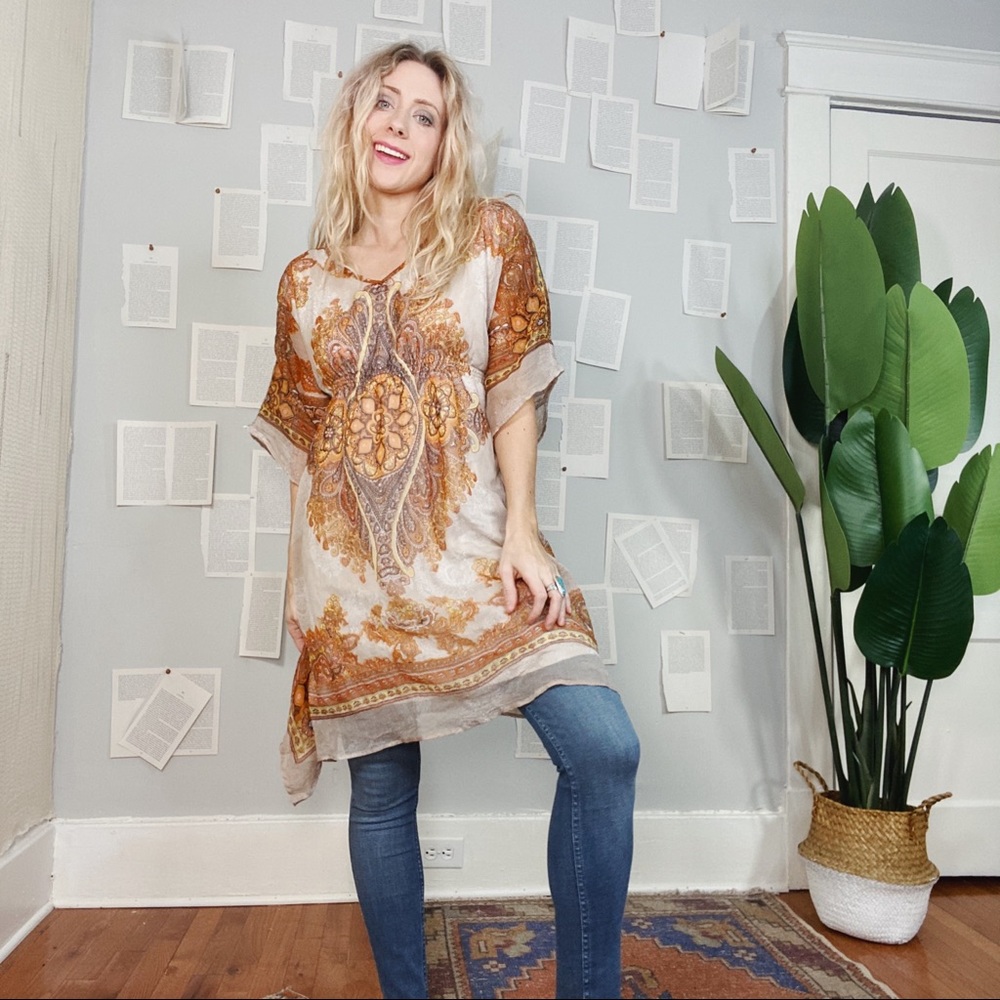 M orange BoHo print caftan